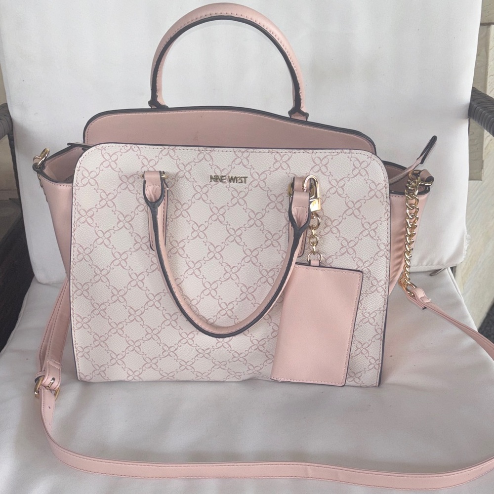 Nine West Blush Pink Patterned Satchel with Gold Hardware